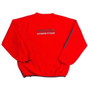 Vintage Nautica Competition Red Quarter Zip Fleece Pullover Made in USA Medium